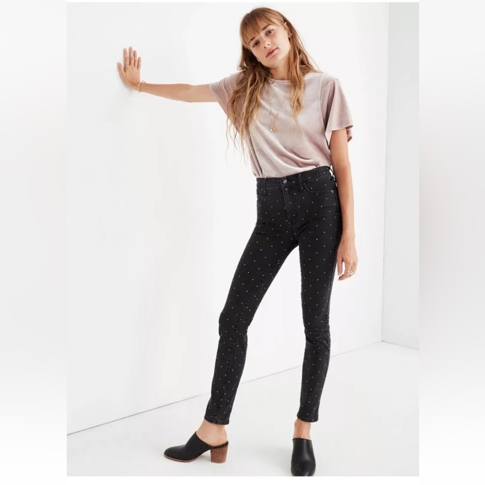 Madewell NWT  10" High-Rise Skinny Jeans: Metallic Dot Edition Style K1875 SZ 24